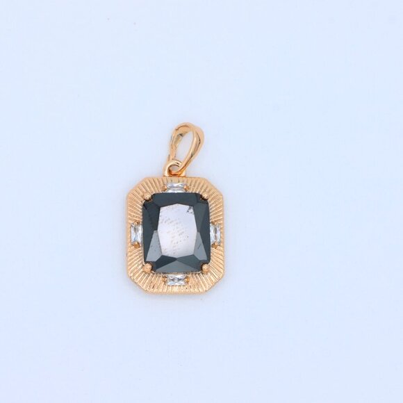 "Black Rectangular Pendant with Gold Textured Frame and Accents, XPPT1785 - Picture 12 of 13